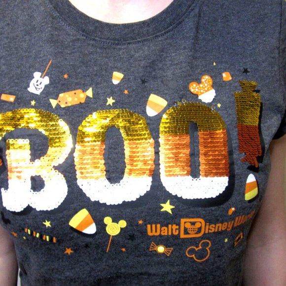 Disney World Tshirt BOO Halloween MultiColor Sequins Candy Corn Womens S - Picture 5 of 16